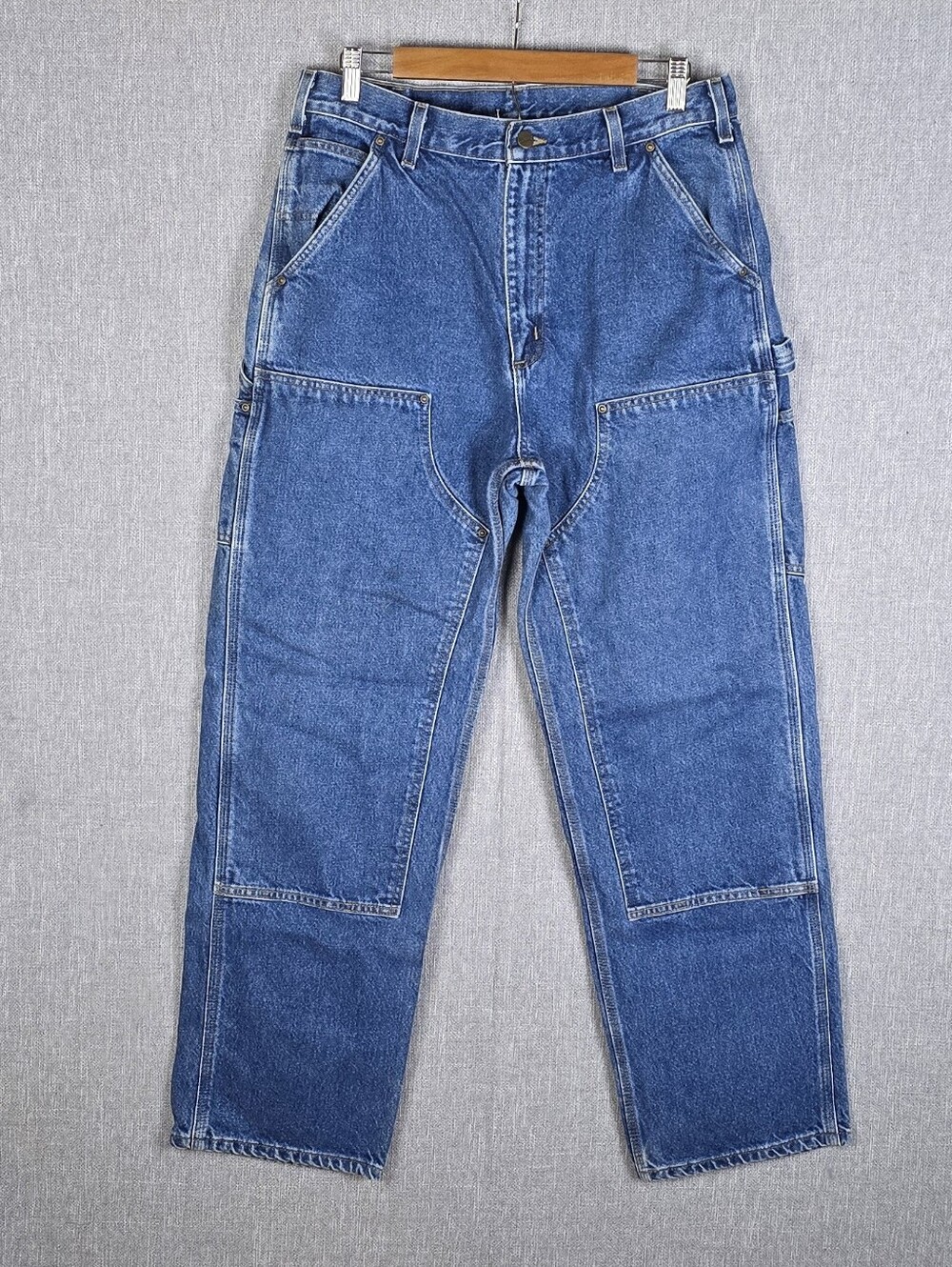 Vtg Carhartt B73-DST Double Knee Rivited Carpenter Jeans Blue Sz 34×32(32×32)